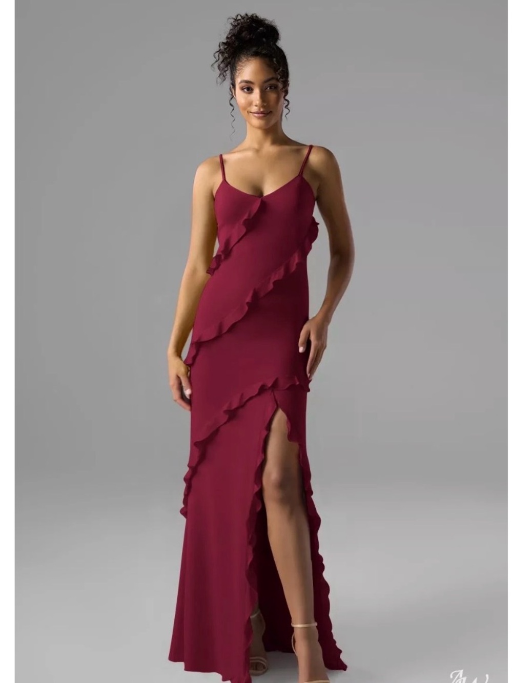 Angel Biba Wine Red Ruffle-Trim Maxi Dress